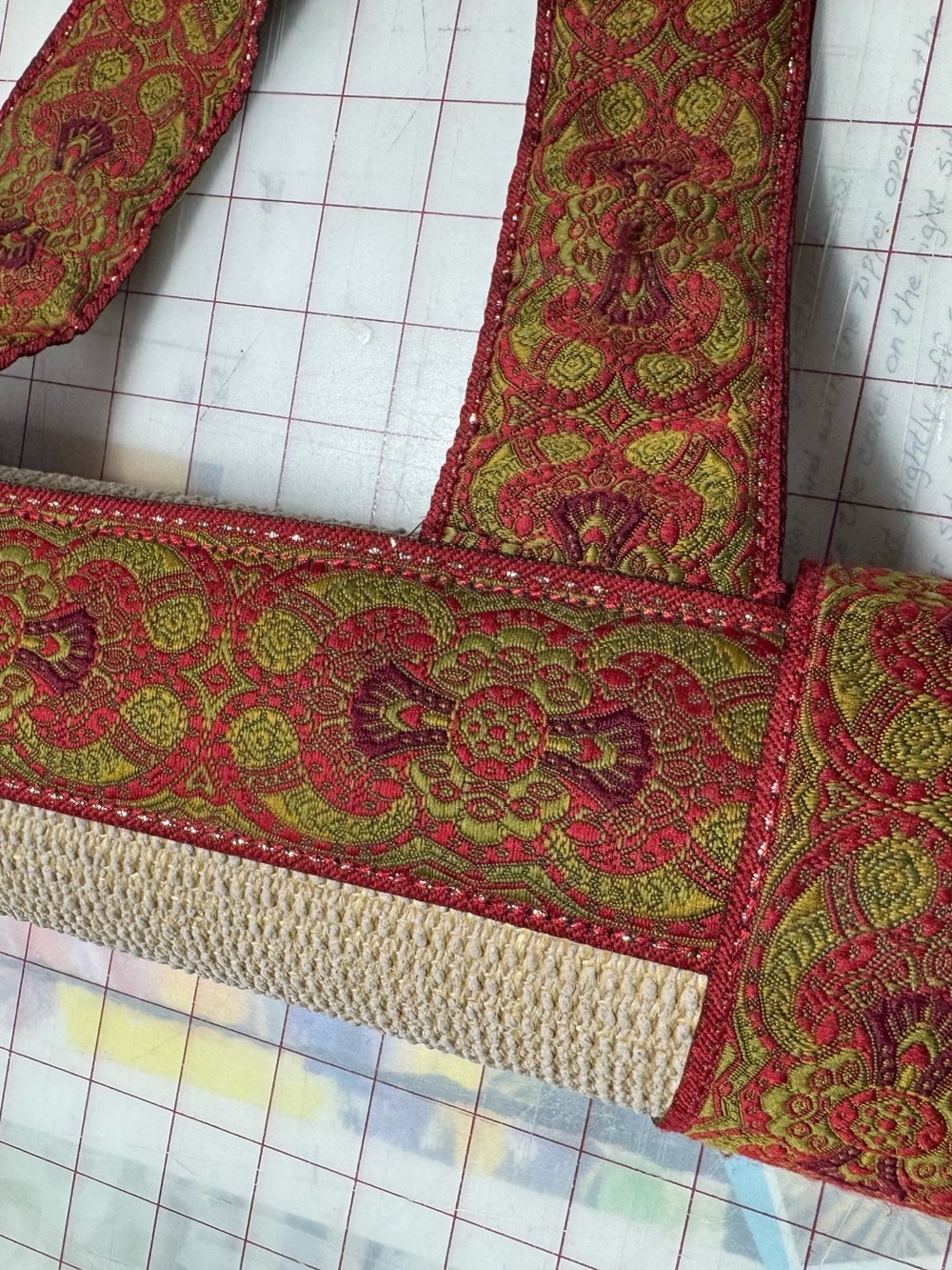 Yoga Mat with Embroidered Red & Olive Green Jacquard Bag Strap